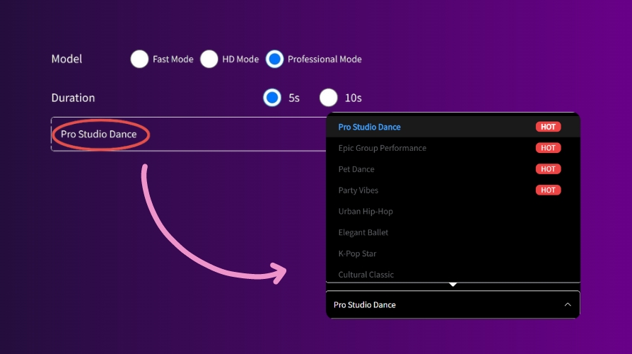 Step 2: Choose a dance template