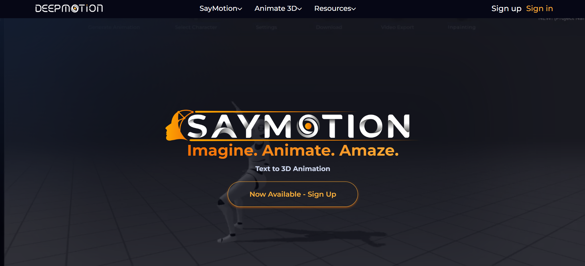 DeepMotion's homepage interface DeepMotion's homepage interface